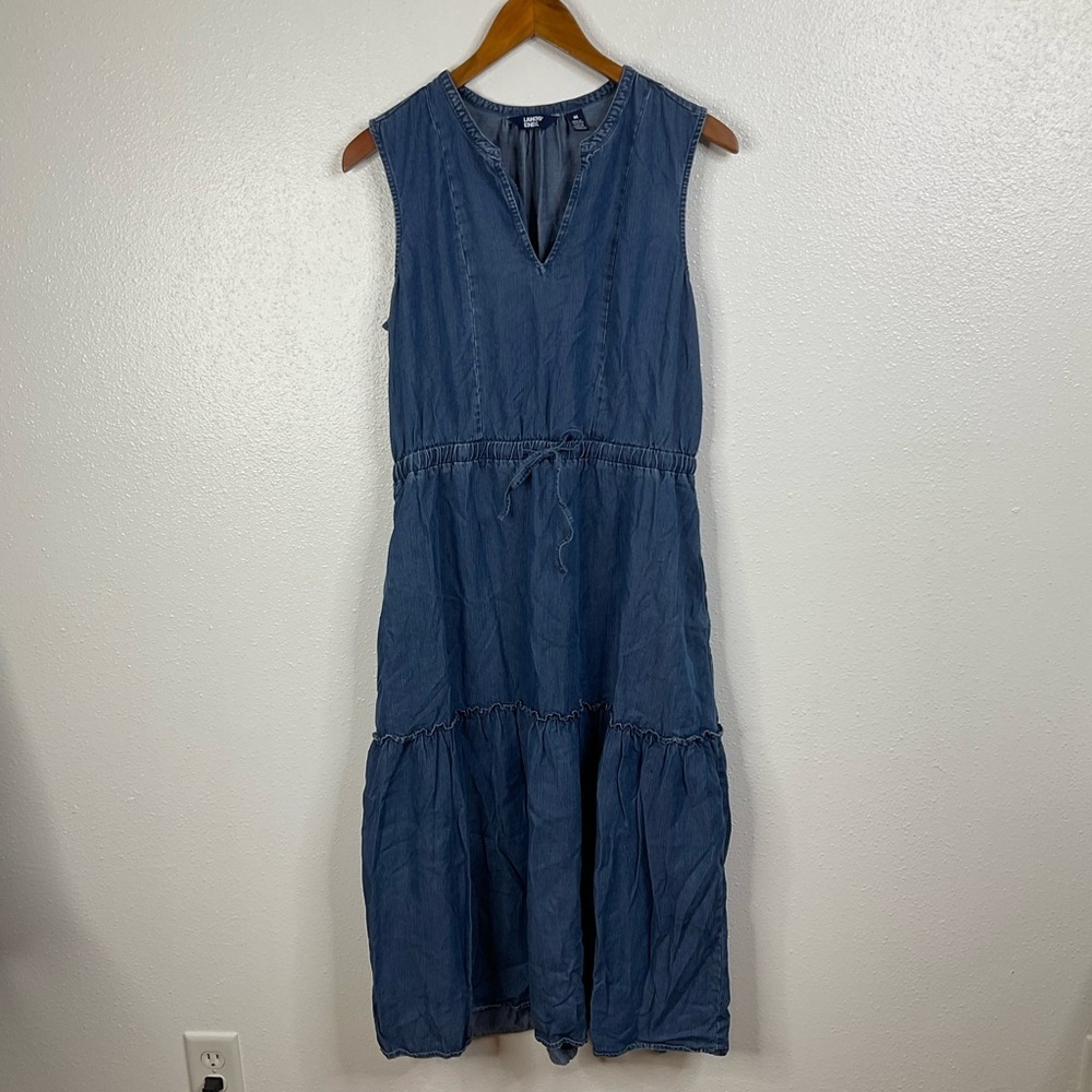 Lands’ End‎ Chambray Sleeveless Midi Dress Size Medium